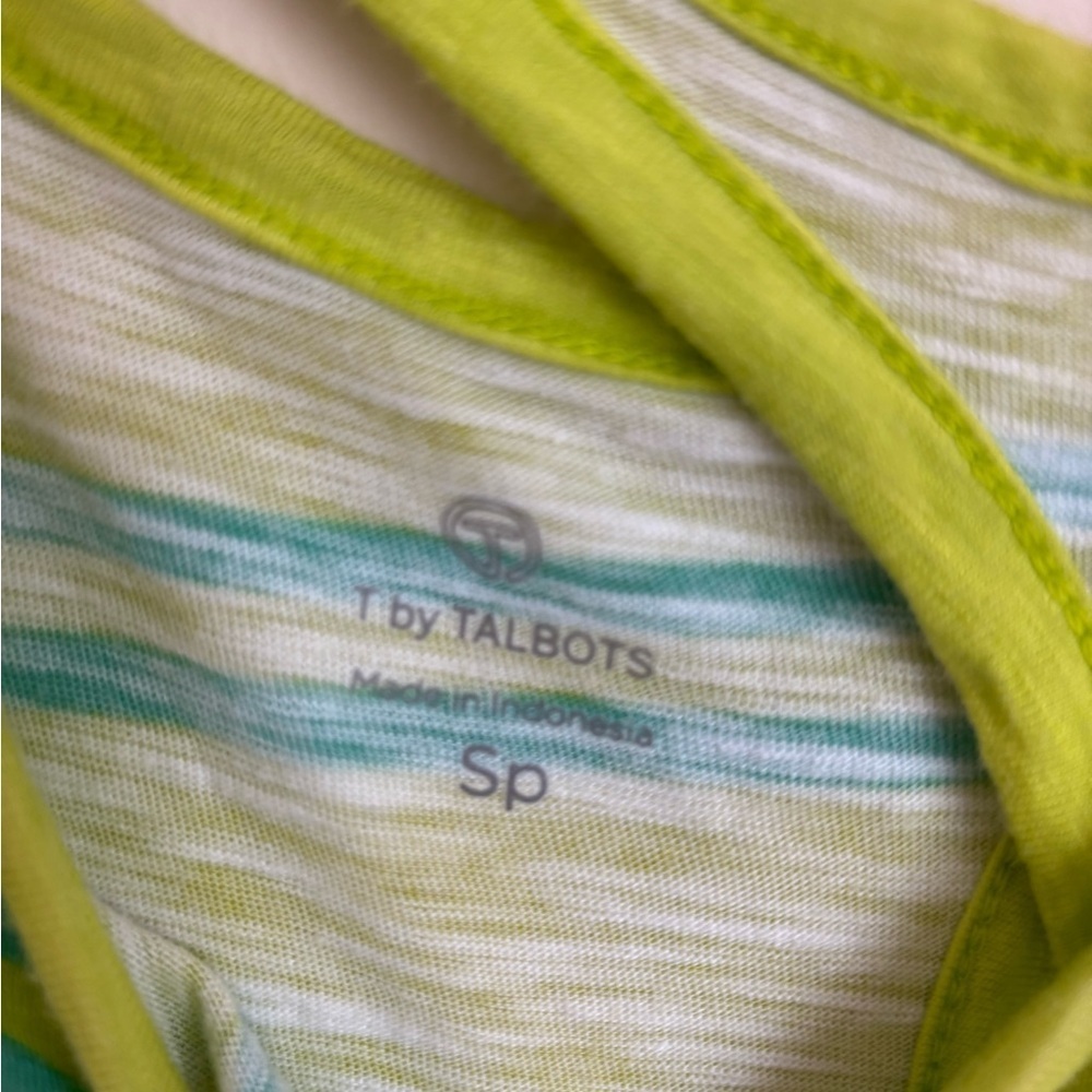 Talbots Lime Green Striped Long Sleeve Top Size Sp - Picture 6 of 7